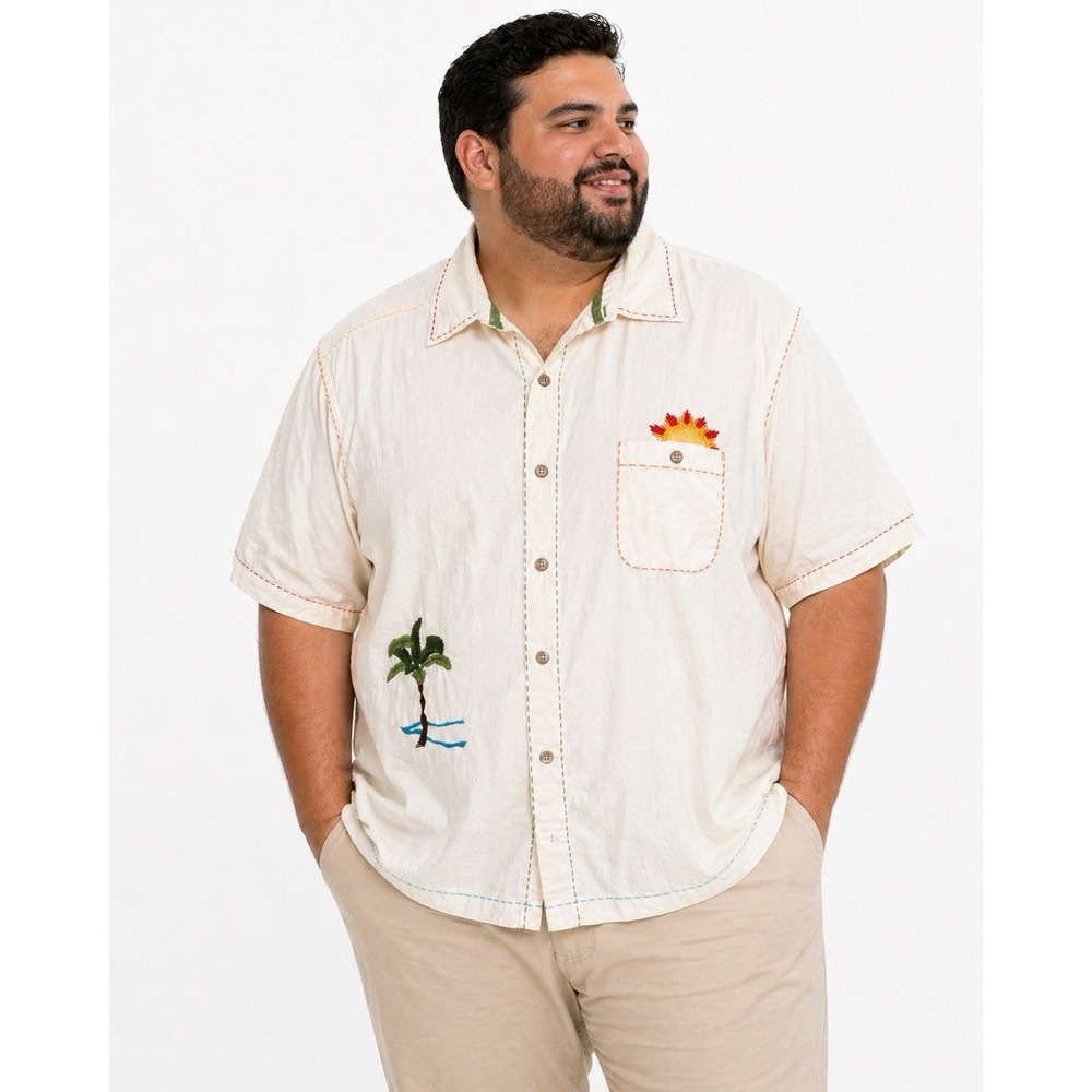 The Territory Ahead Shirt Mens XXL Palm Tree Sun Embroidered Cotton Resort Beach